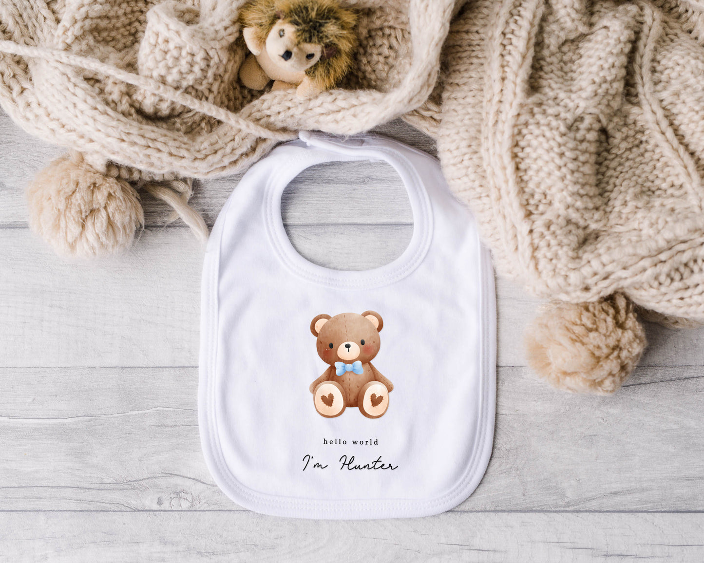 Personalised Pink or Blue Teddy Bear Baby Outfit – Babygrow, Vest or Bib | New Baby Gift & New Arrival Clothing