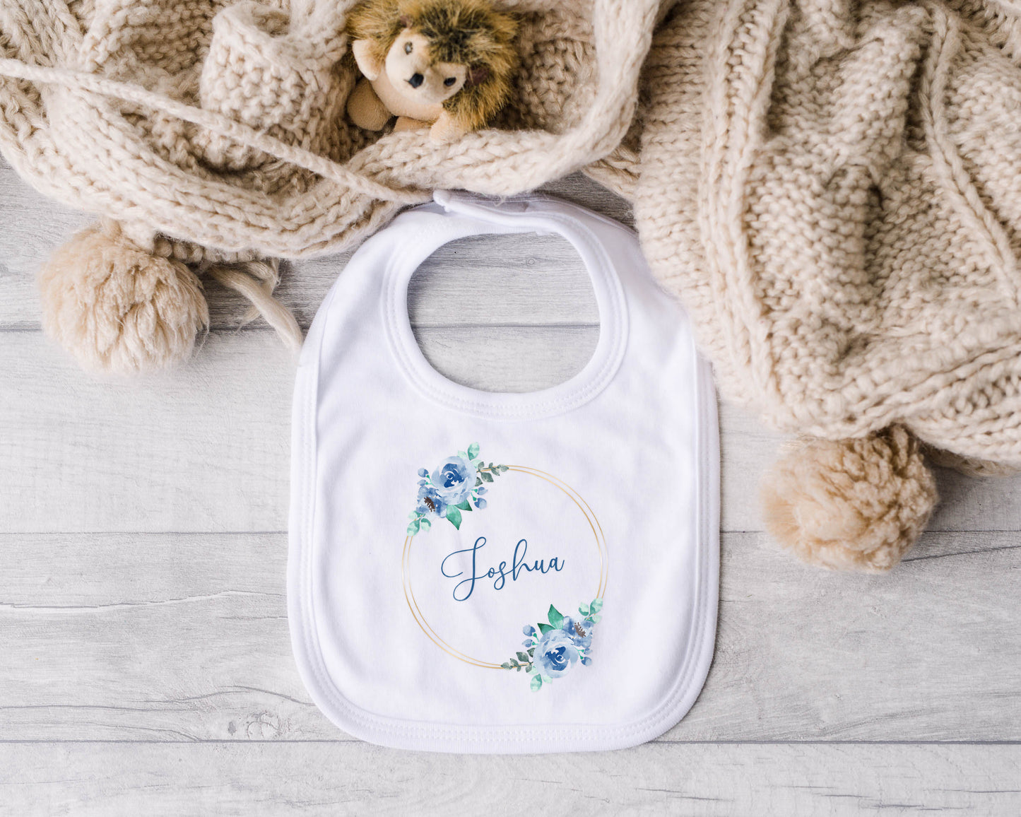 Personalised Baby Outfit – Pink or Blue Floral Rose Wreath Design – Babygrow, Sleepsuit, Vest or Bib – New Baby or Coming Home Gift