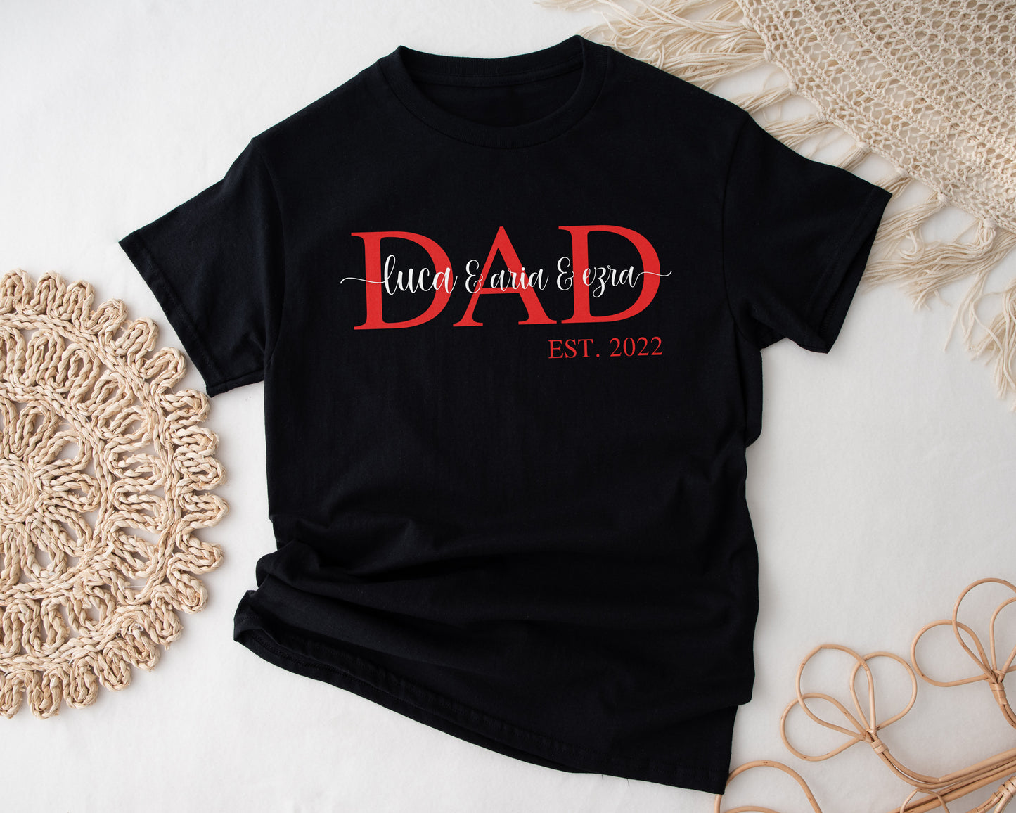 Personalised “DAD Est.” Monogram T-Shirt with Kids’ Names