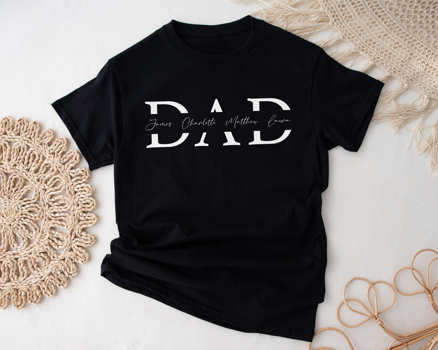 Personalised Dad T-Shirt with Kids’ Names – Custom Monogram Gift