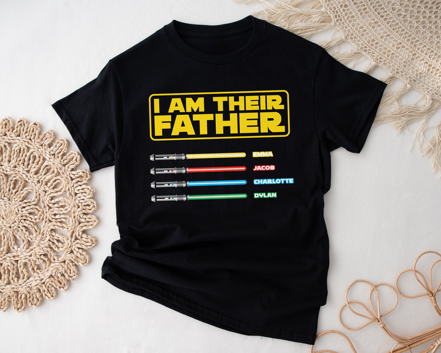 I Am Their Father Shirt – Personalised Star Wars Dad T-Shirt with Kids’ Names & Lightsabers