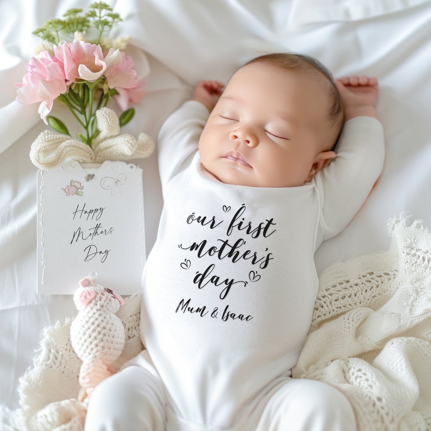 Our First Mother’s Day Matching Set – Personalised Mum T-Shirt & Baby Vest, Sleepsuit or Bib – Custom Gift for Mummy & Baby