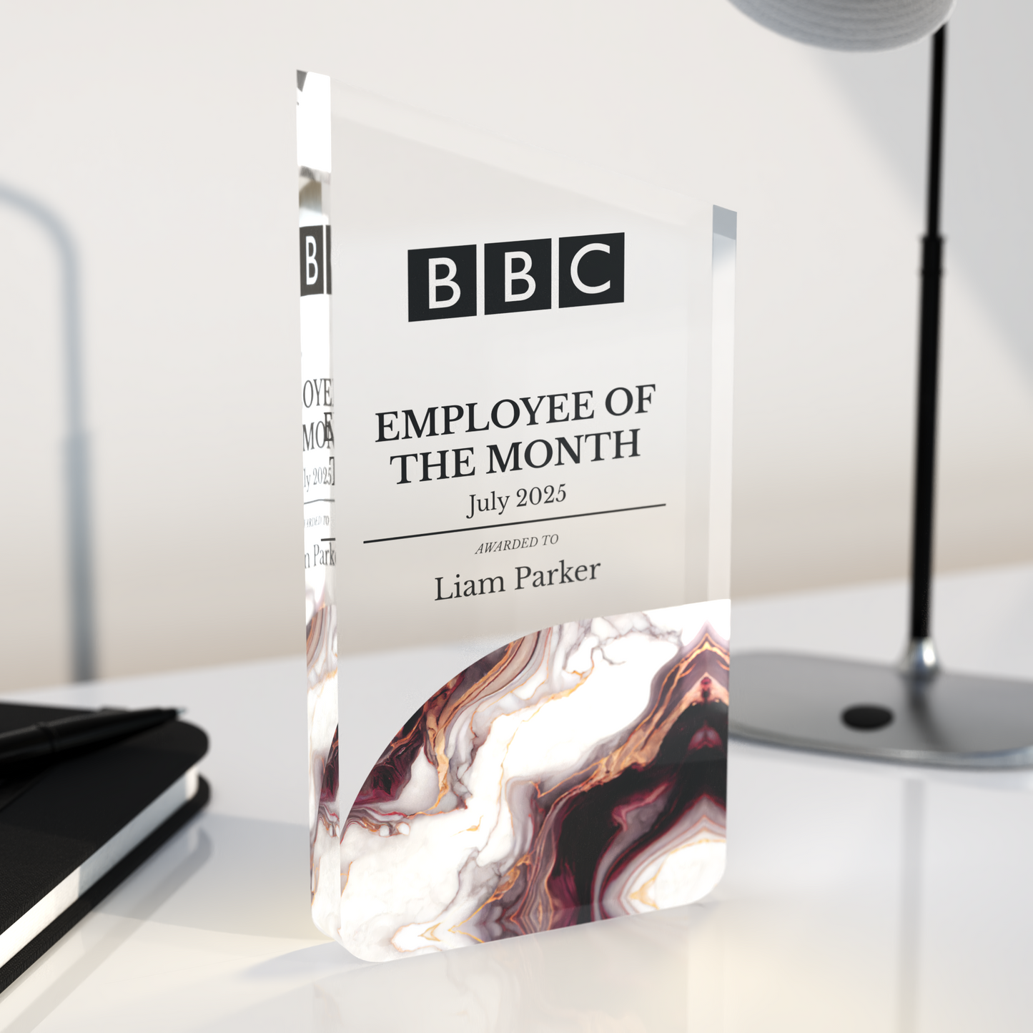 Personalised Acrylic Trophy – Custom Office or Sports Award with Glass Effect Finish