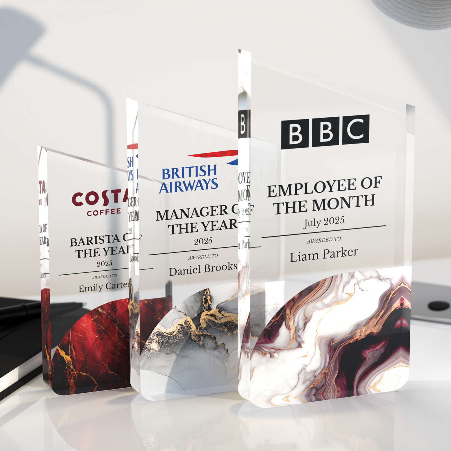 Personalised Acrylic Trophy – Custom Office or Sports Award with Glass Effect Finish