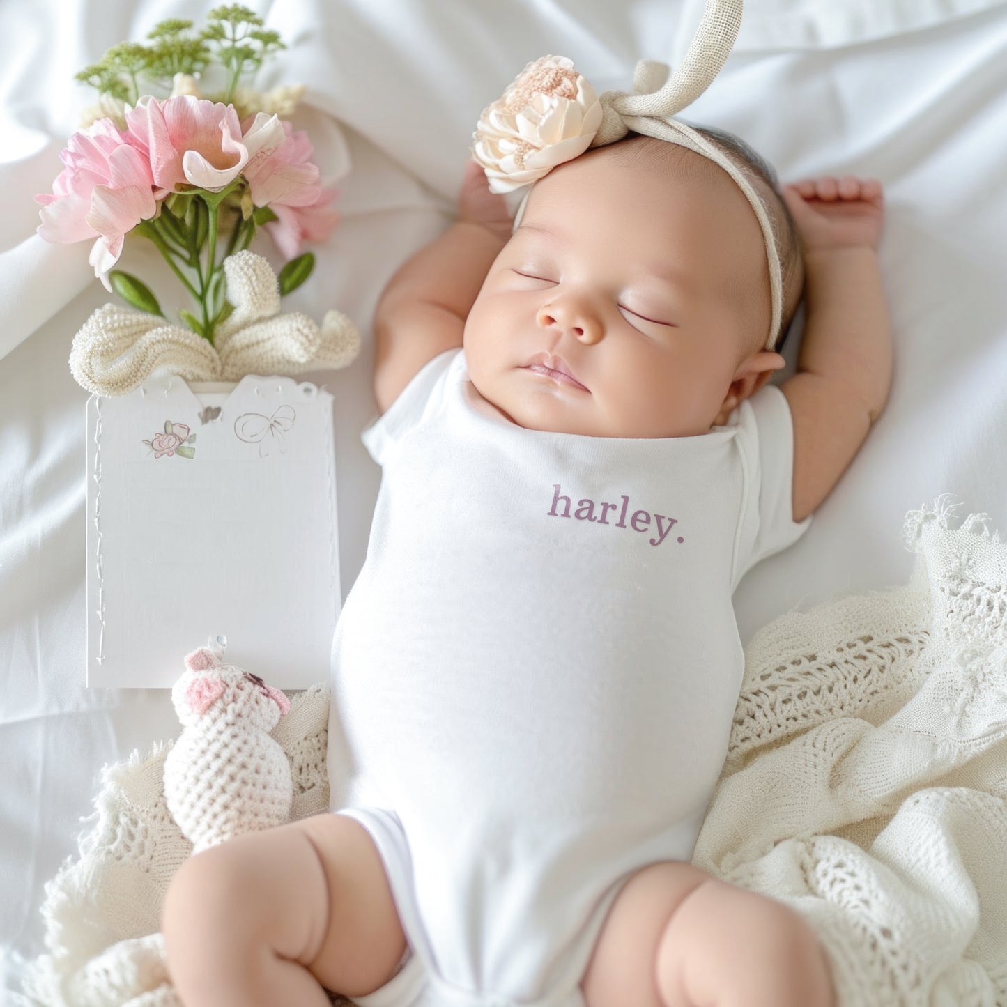 Personalised Baby Sleepsuit, Vest or Bib – Custom Printed Name Gift