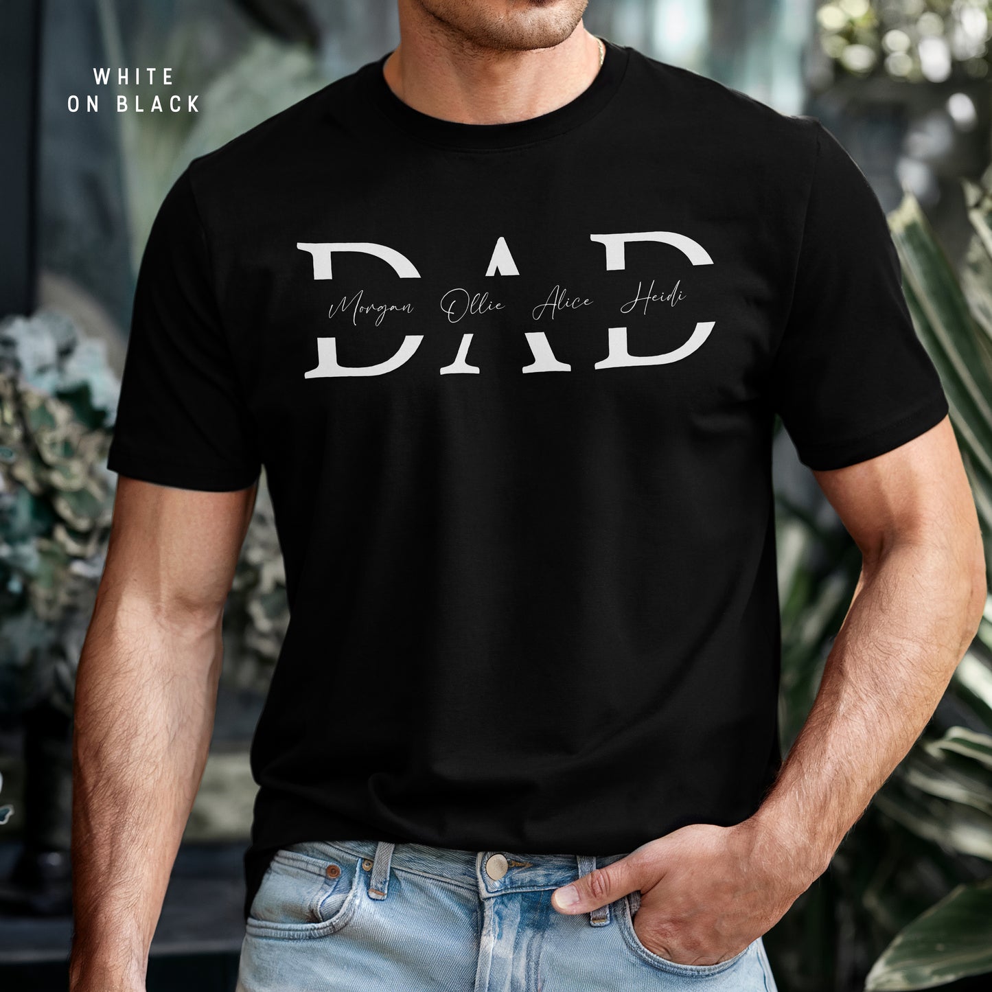 Personalised Dad T-Shirt with Kids’ Names – Custom Monogram Gift