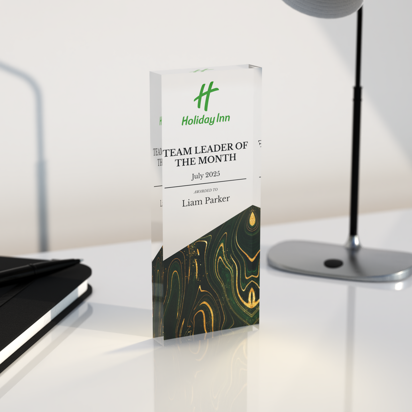 Personalised Corporate Trophy – Custom Engraved Clear Acrylic Award with Marble Base
