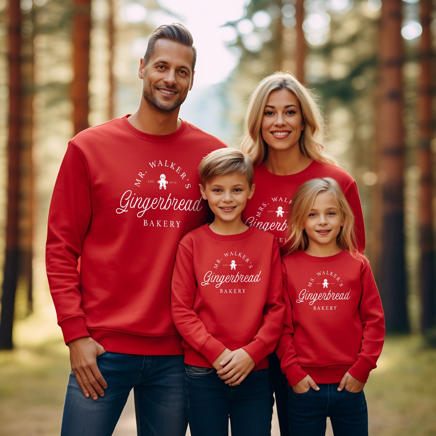Personalised Family Christmas Jumper – Custom North Pole Gingerbread Bakery Sweater – Matching Festive Outfit