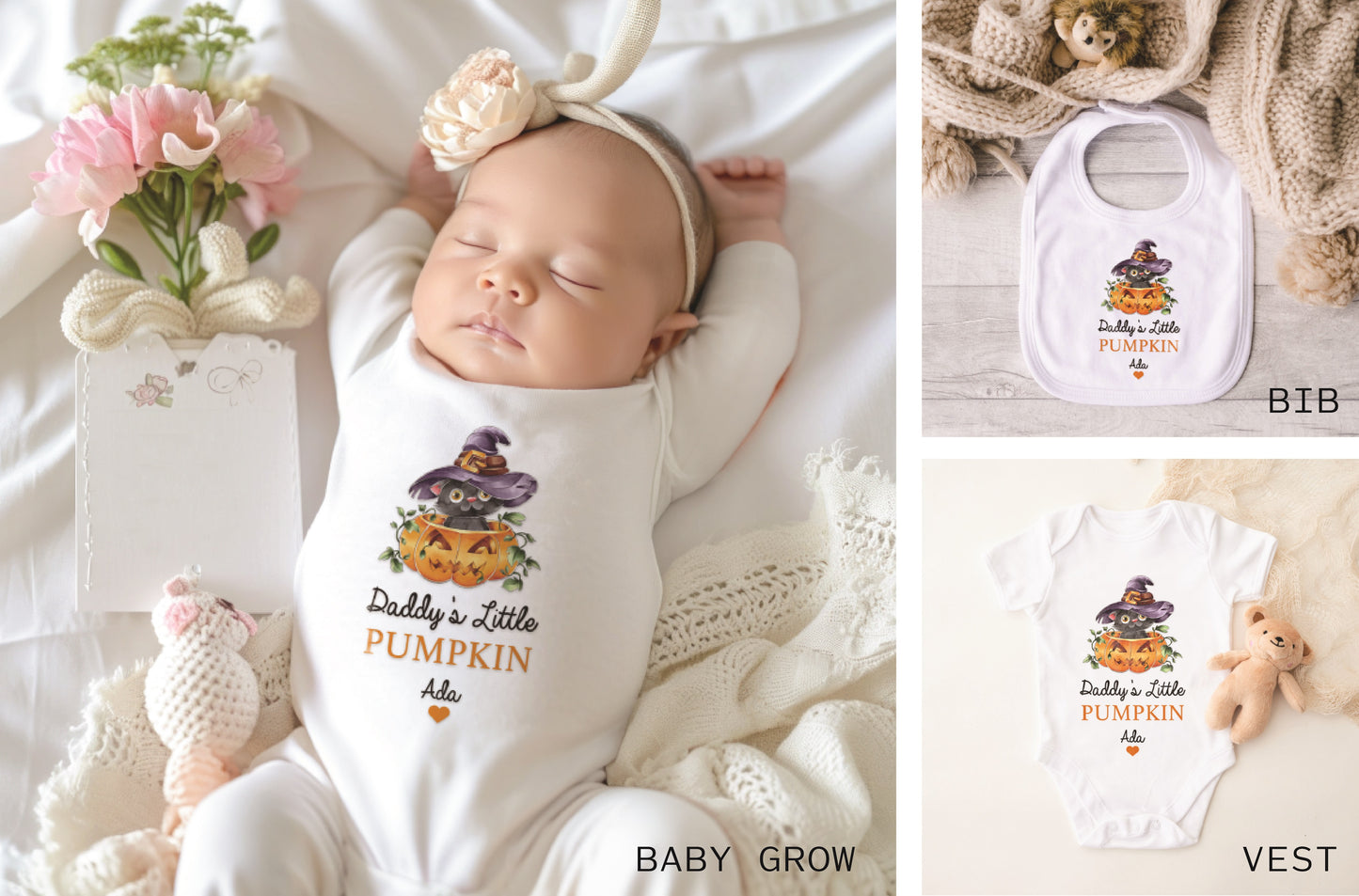 Baby’s First Halloween Outfit – Personalised Sleepsuit, Vest or Bib | 1st Halloween Gift Idea for Baby