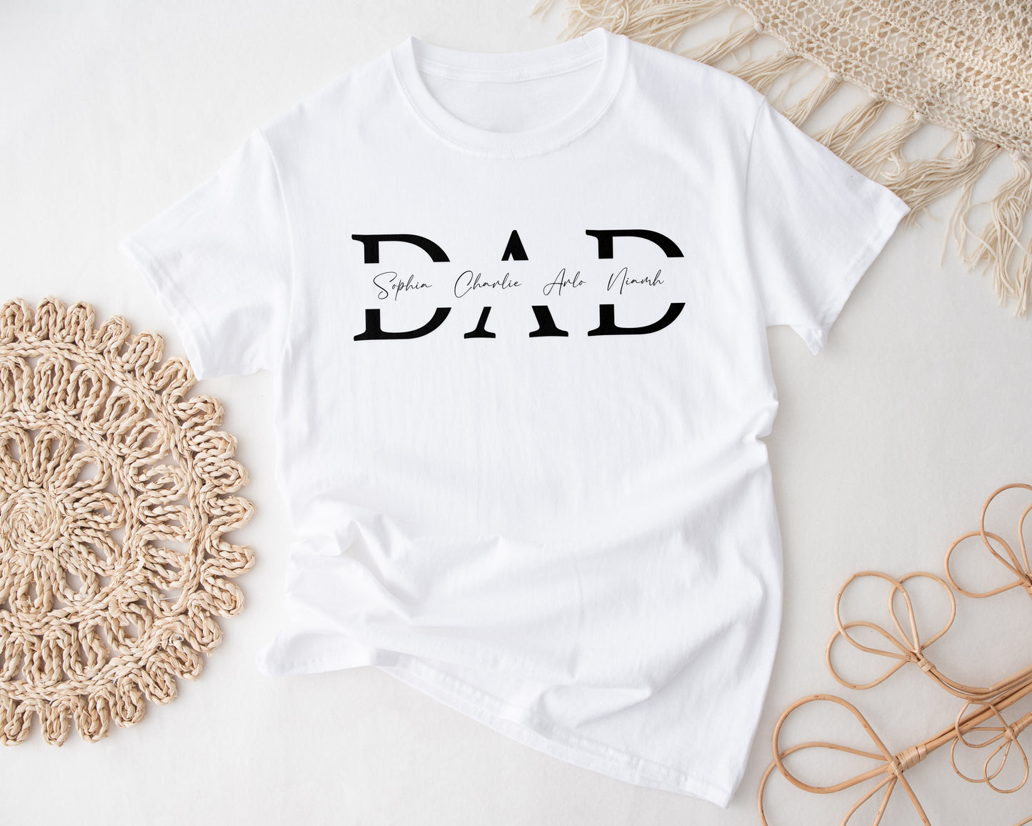 Personalised Dad T-Shirt with Kids’ Names – Custom Monogram Gift