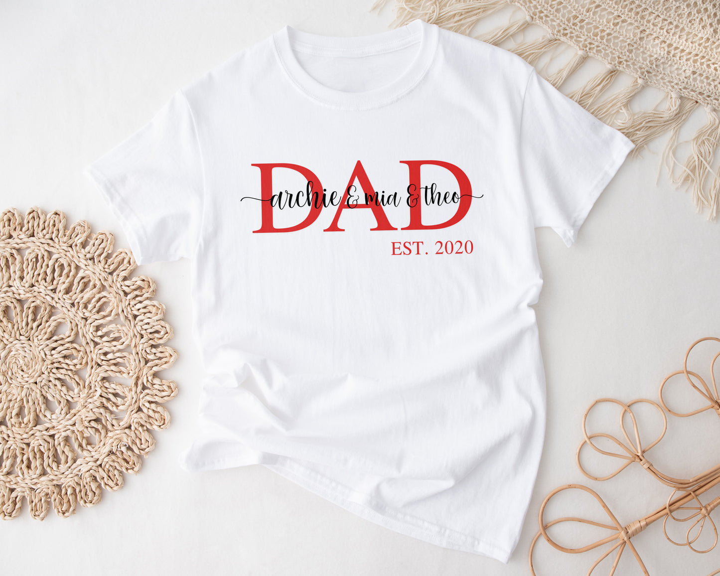Personalised “DAD Est.” Monogram T-Shirt with Kids’ Names