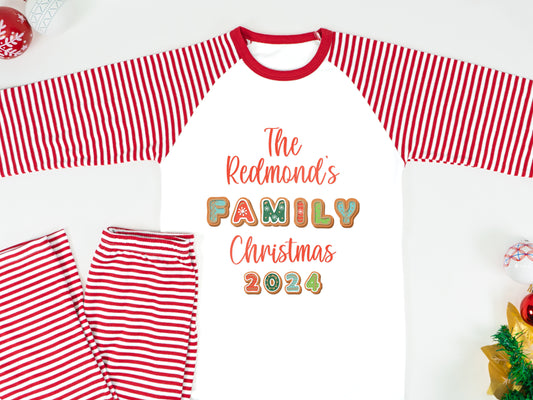 Personalised Matching Family Christmas Pyjamas – ‘Believe’ Candy Cane Design – PJs for Mum, Dad, Girls, Boys & Baby