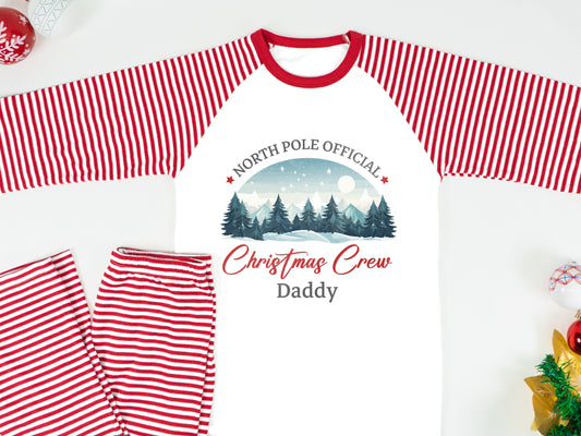 Personalised ‘North Pole Christmas Crew’ Family Pyjamas – Matching Candy Cane Stripe PJs for Mum, Dad, Kids & Baby
