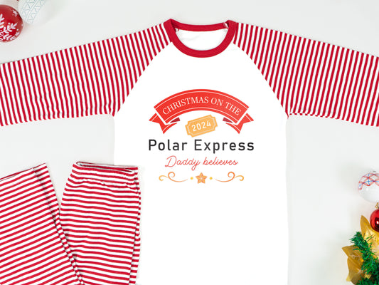Personalised Polar Express Family Pyjama Set 2024 – ‘Believe’ Christmas PJs for Mum, Dad, Kids & Baby