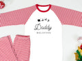Personalised Matching Family Christmas Pyjamas – ‘Believe’ Candy Cane Reindeer PJs for Mum, Dad, Girls, Boys & Baby