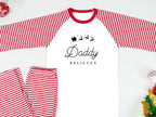 Personalised Matching Family Christmas Pyjamas – ‘Believe’ Candy Cane Reindeer PJs for Mum, Dad, Girls, Boys & Baby