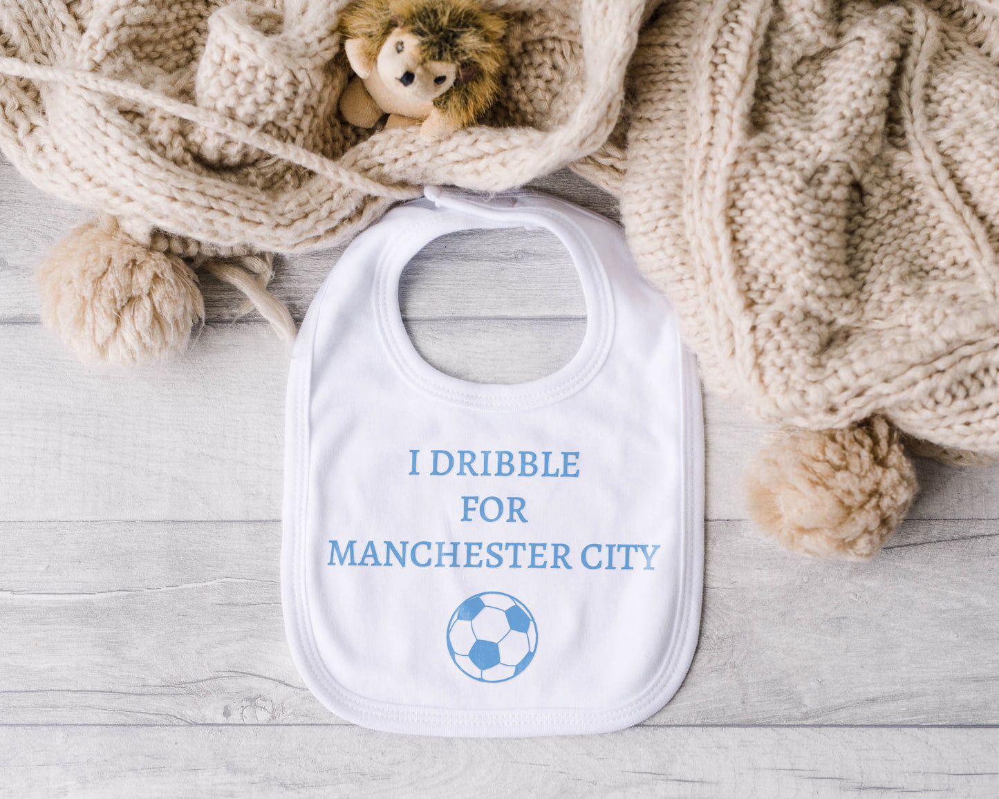 Personalised Baby Bib – Football Theme with Custom Text