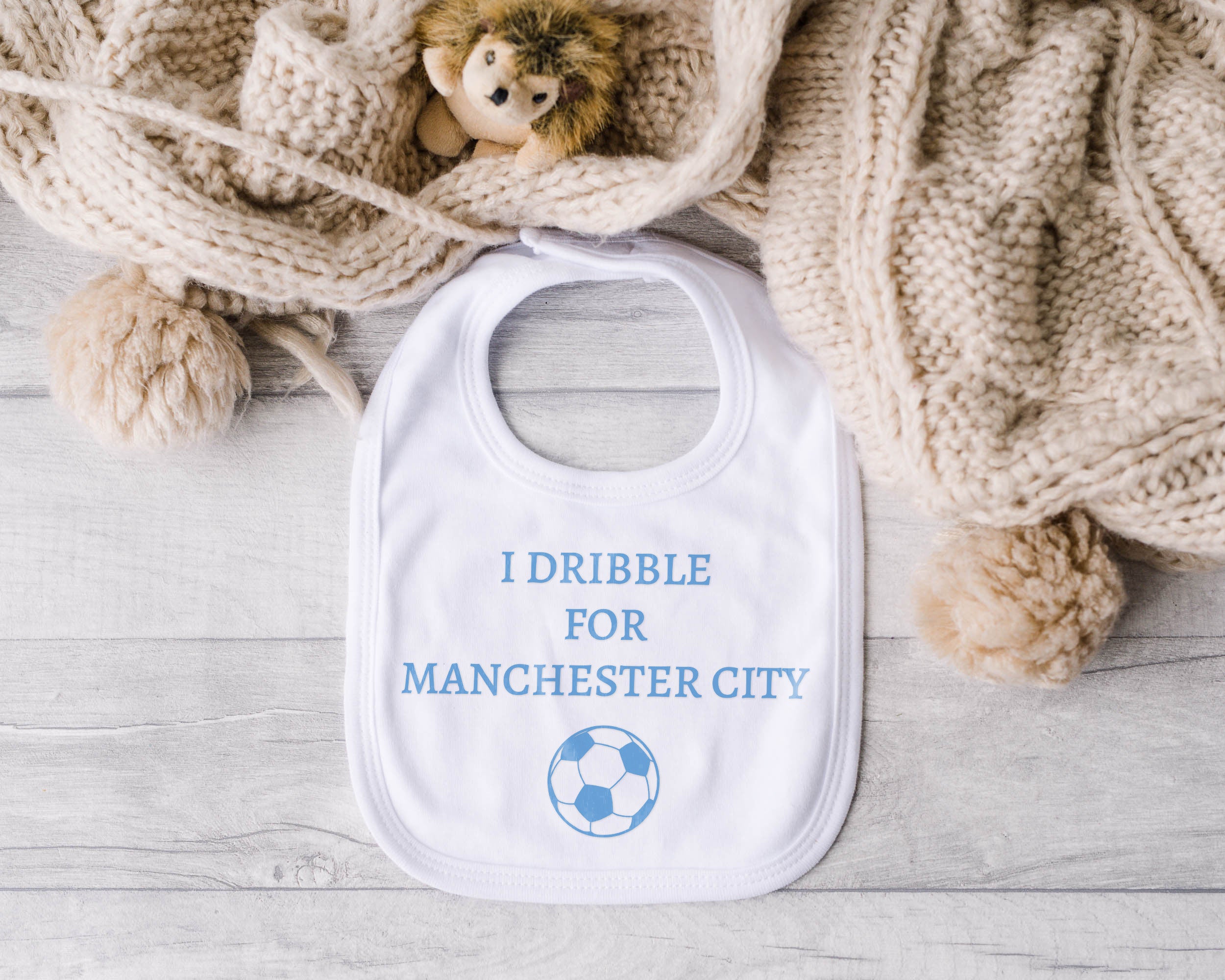 Personalised Baby Bib – Football Theme with Custom Text