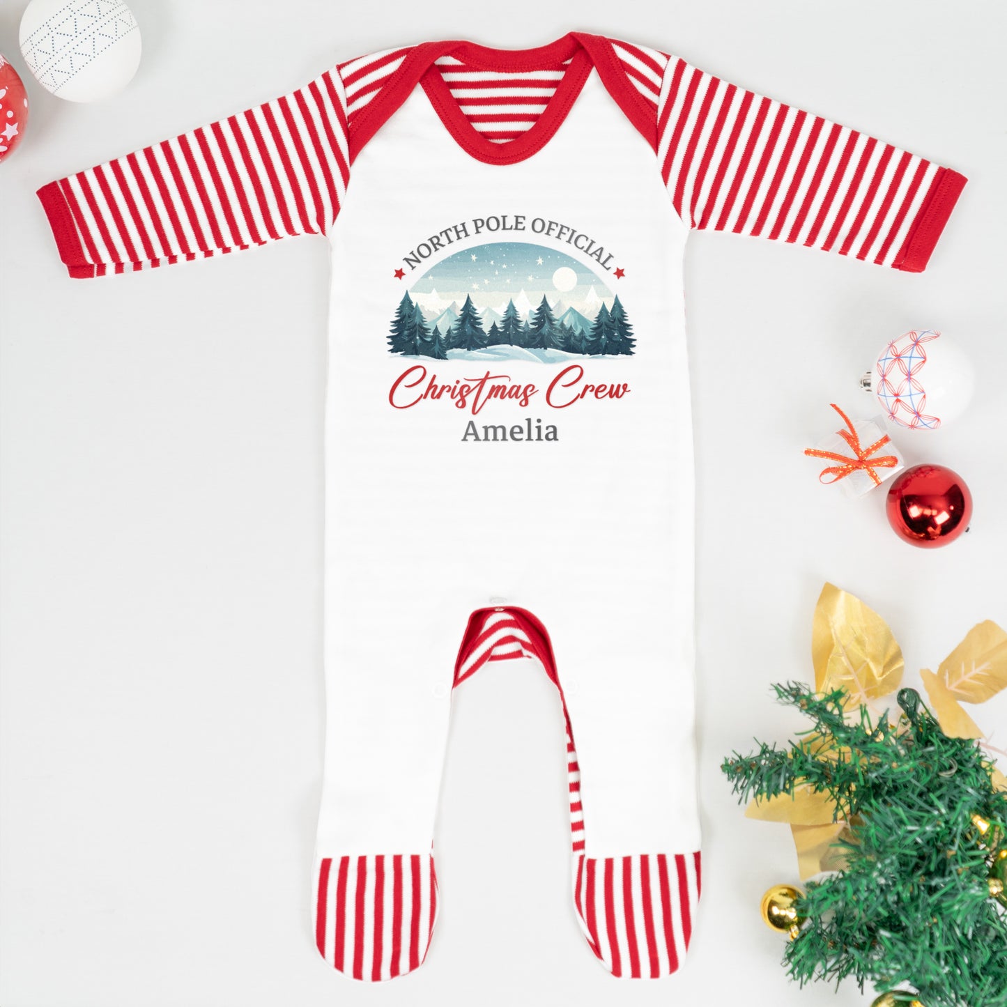 Personalised ‘North Pole Christmas Crew’ Family Pyjamas – Matching Candy Cane Stripe PJs for Mum, Dad, Kids & Baby