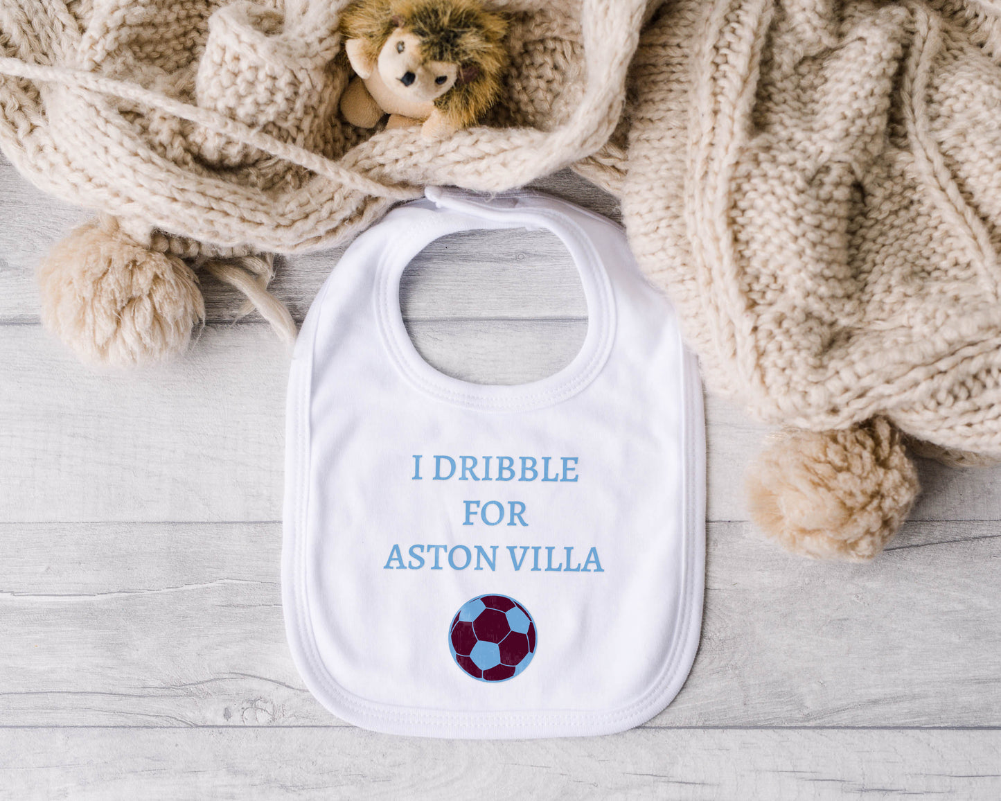 Personalised Baby Bib – Football Theme with Custom Text