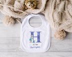 Personalised Baby Outfit with Rabbit & Initial – Pink or Blue Sleepsuit, Vest or Babygrow – New Baby Gift