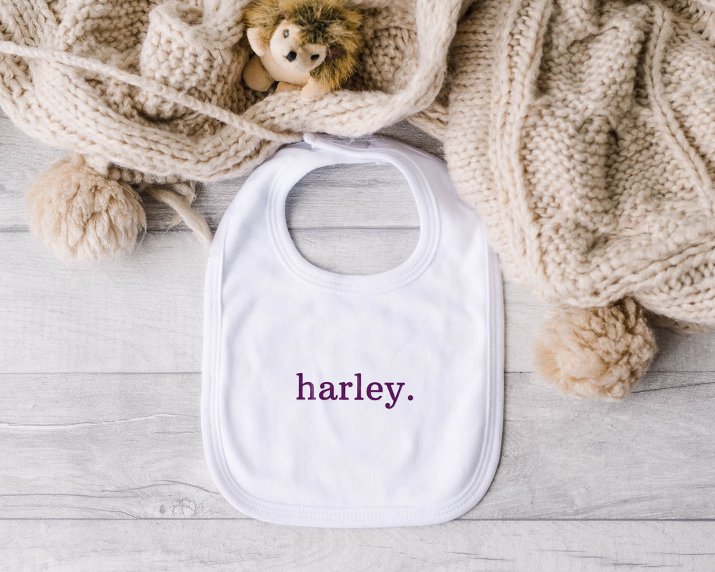 Personalised Baby Sleepsuit, Vest or Bib – Custom Printed Name Gift