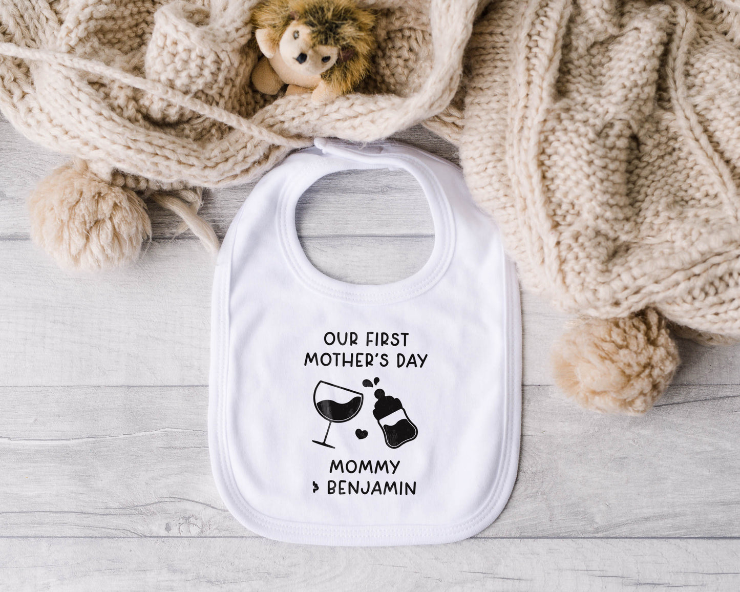 Custom Mum T-Shirt & Baby Vest, Sleepsuit or Bib – Personalised First Mother’s Day Gift Set – Matching Mummy & Baby Outfit