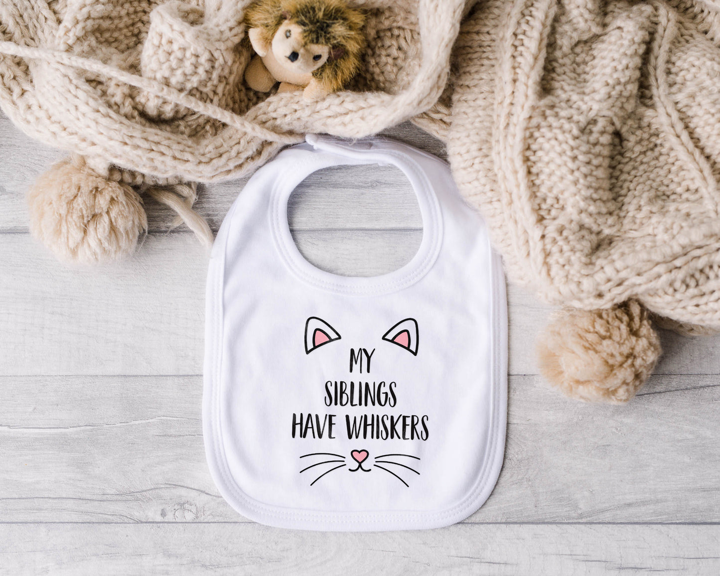 My Siblings Have Whiskers Baby Sleepsuit or Bib – Cute Animal Lover Baby Outfit