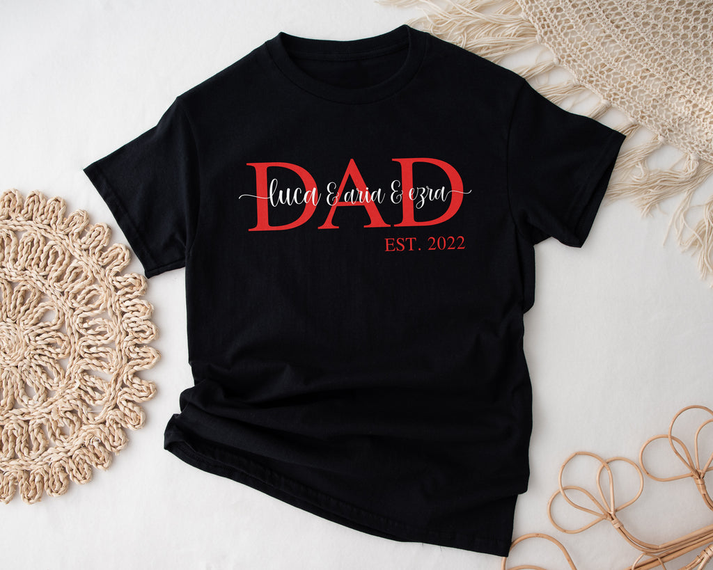 Personalised “DAD Est.” Monogram T-Shirt with Kids’ Names