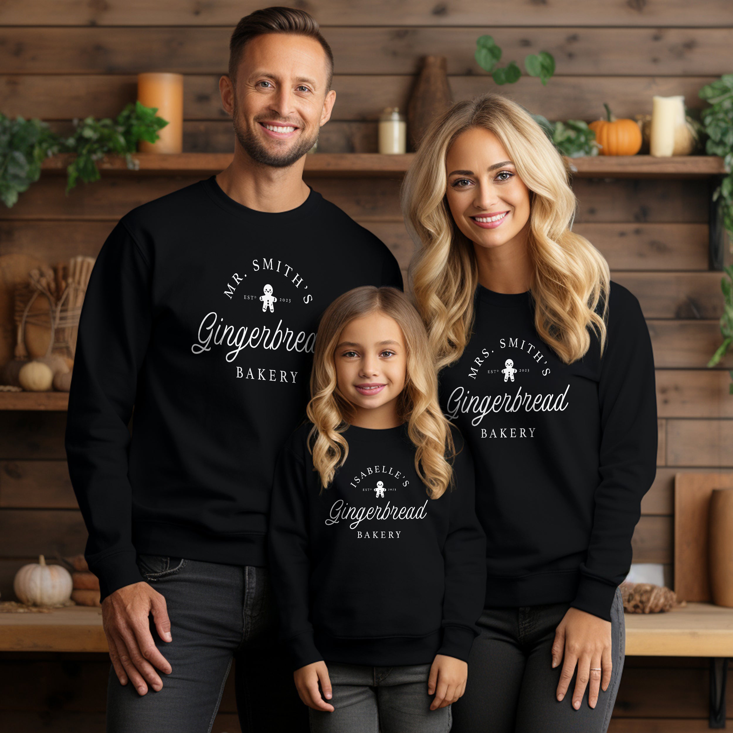 Personalised Family Christmas Jumper – Custom North Pole Gingerbread Bakery Sweater – Matching Festive Outfit