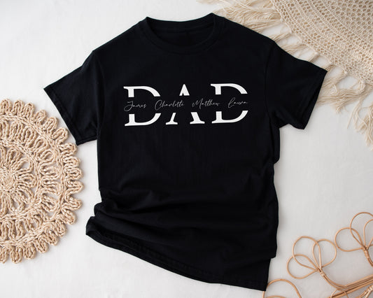 Personalised Dad T-Shirt with Kids’ Names – Custom Monogram Gift
