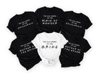 Personalised Friends Hen Party T-Shirts – "The One Where" Bride & Team Bride Tops (Style 2)