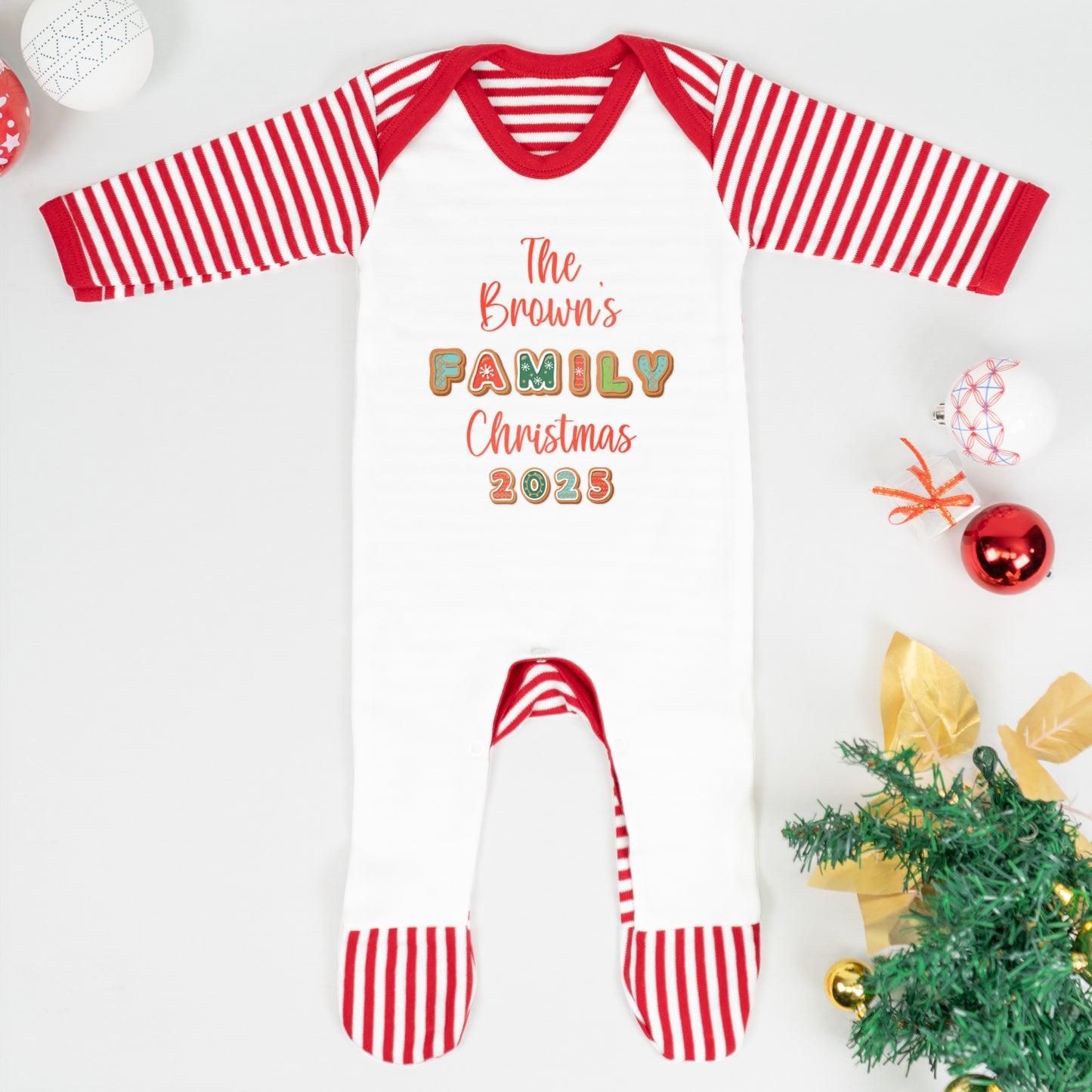 Personalised Matching Family Christmas Pyjamas – ‘Believe’ Candy Cane Design – PJs for Mum, Dad, Girls, Boys & Baby