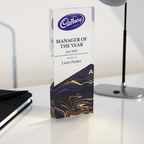 Personalised Corporate Trophy – Custom Engraved Clear Acrylic Award with Marble Base