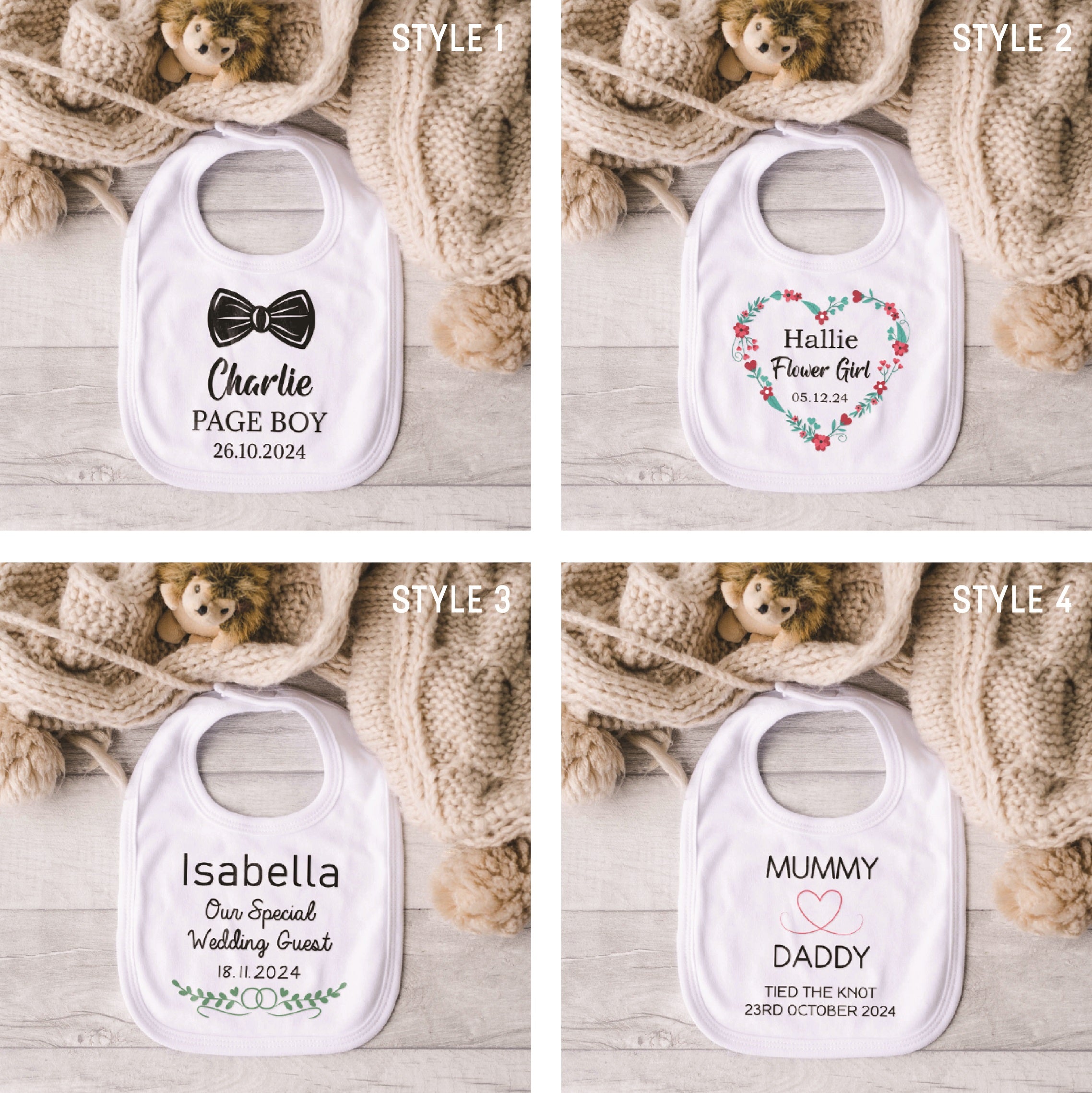 Personalised Baby Wedding Bib – Page Boy, Flower Girl or Guest