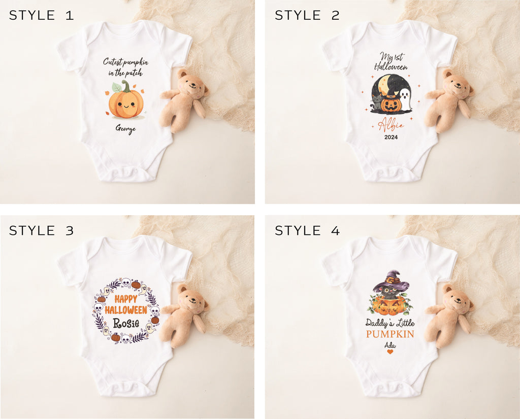 Baby’s First Halloween Outfit – Personalised Sleepsuit, Vest or Bib | 1st Halloween Gift Idea for Baby