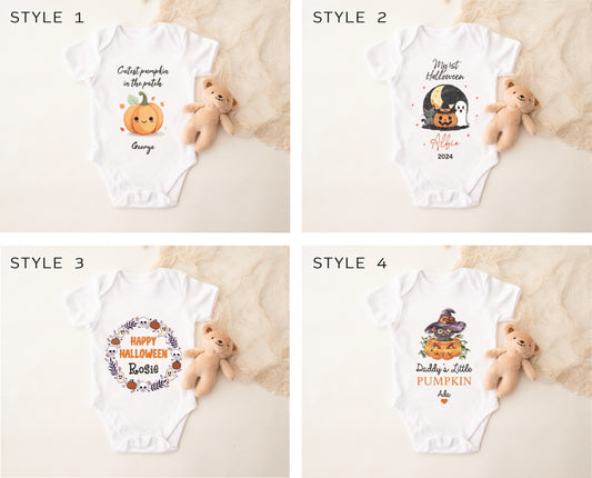 Baby’s First Halloween Outfit – Personalised Sleepsuit, Vest or Bib | 1st Halloween Gift Idea for Baby