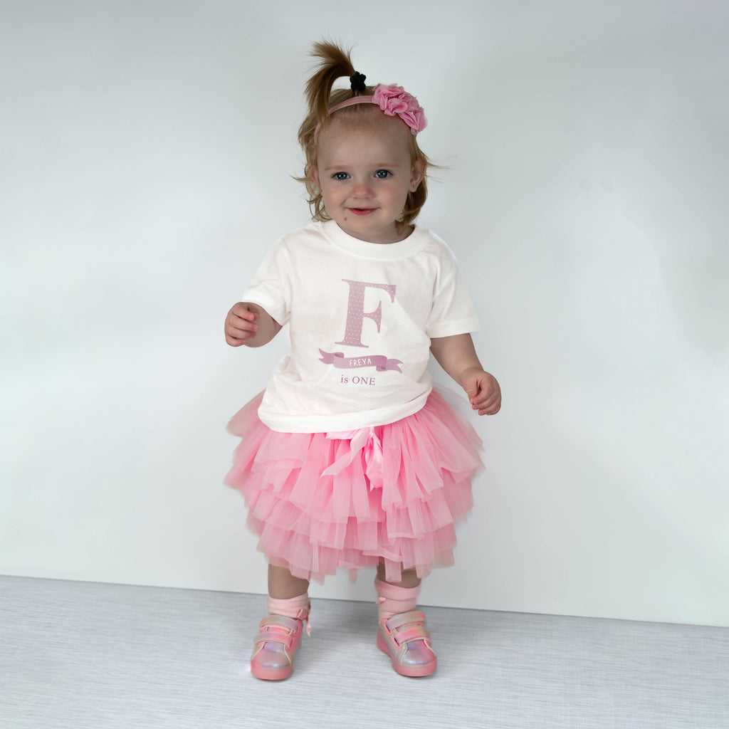 Personalised Birthday T-Shirt & Tutu Set - Pink Polka Dot Monogram Design