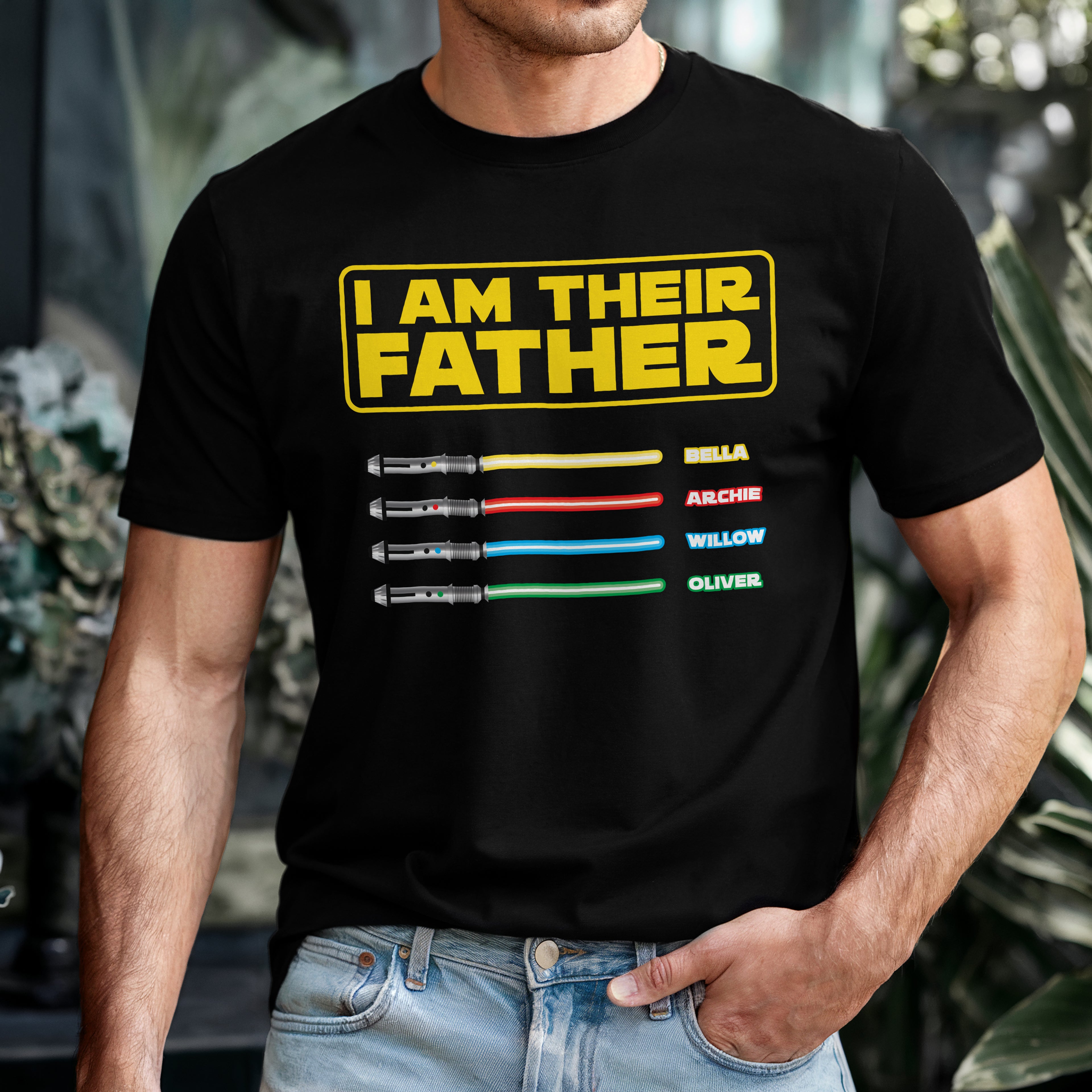 I Am Their Father Shirt – Personalised Star Wars Dad T-Shirt with Kids’ Names & Lightsabers