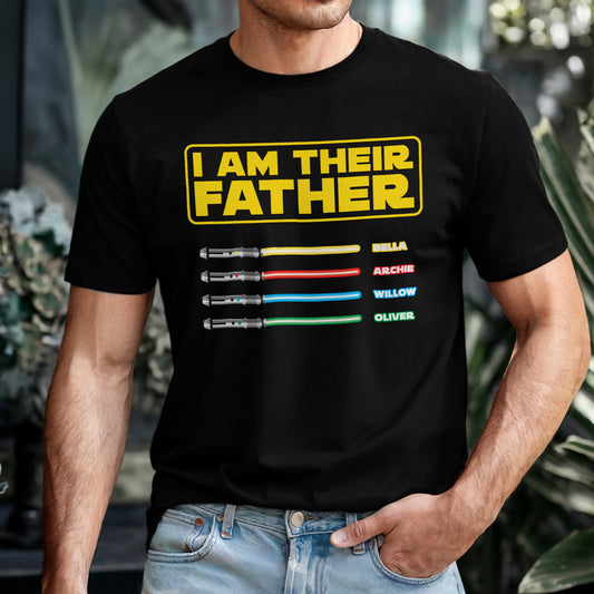 I Am Their Father Shirt – Personalised Star Wars Dad T-Shirt with Kids’ Names & Lightsabers