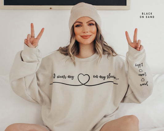 Personalised Mother Crewneck Sweatshirt with Kids Name On Sleeve Jumper
