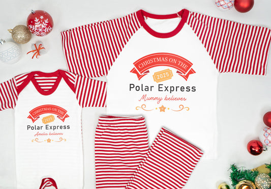 Personalised Polar Express Family Pyjama Set 2025 – ‘Believe’ Christmas PJs for Mum, Dad, Kids & Baby