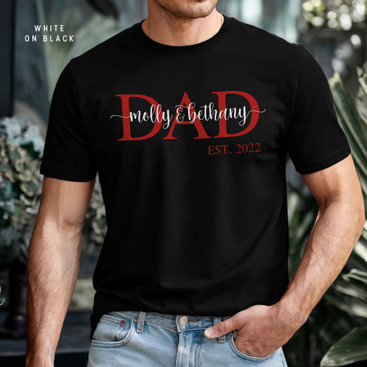 Personalised “DAD Est.” Monogram T-Shirt with Kids’ Names