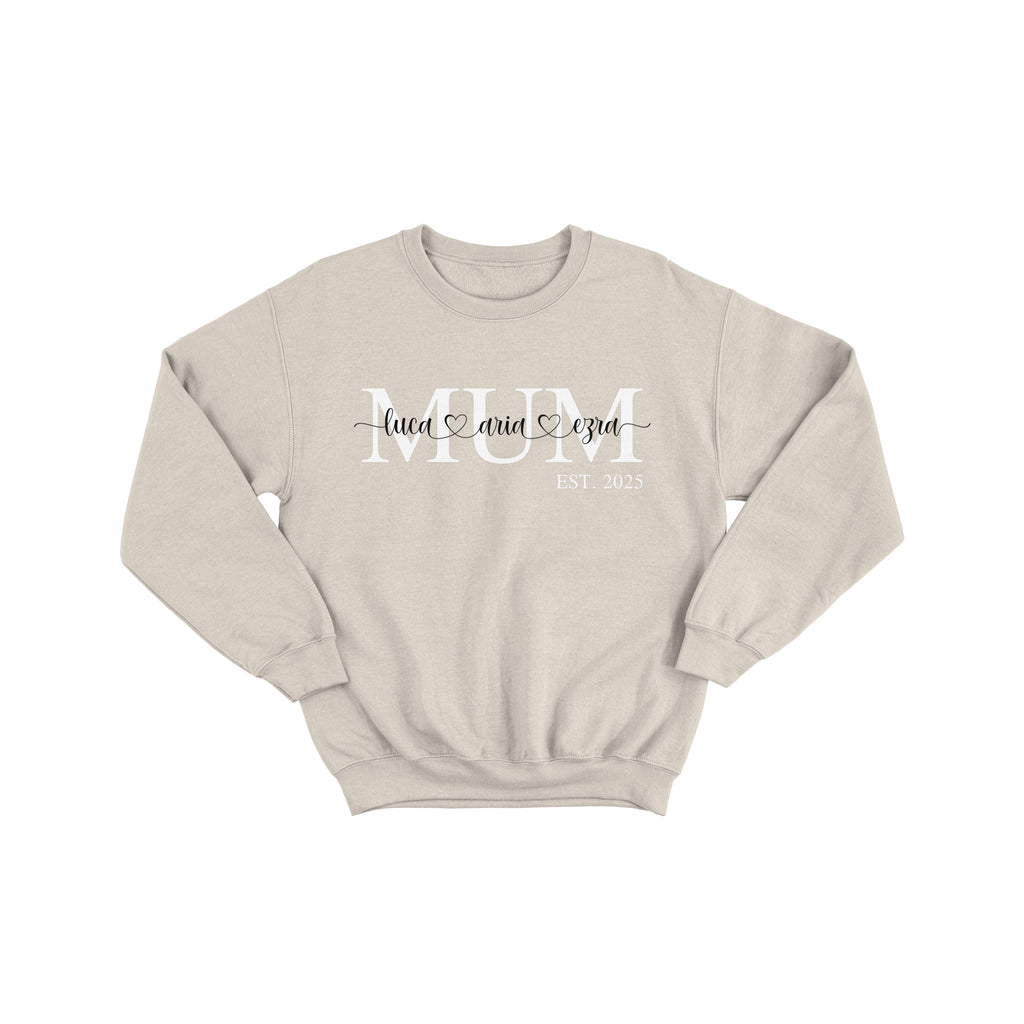 Mum Monogram Sweatshirt with  Kids Name On Sleeve and Chest