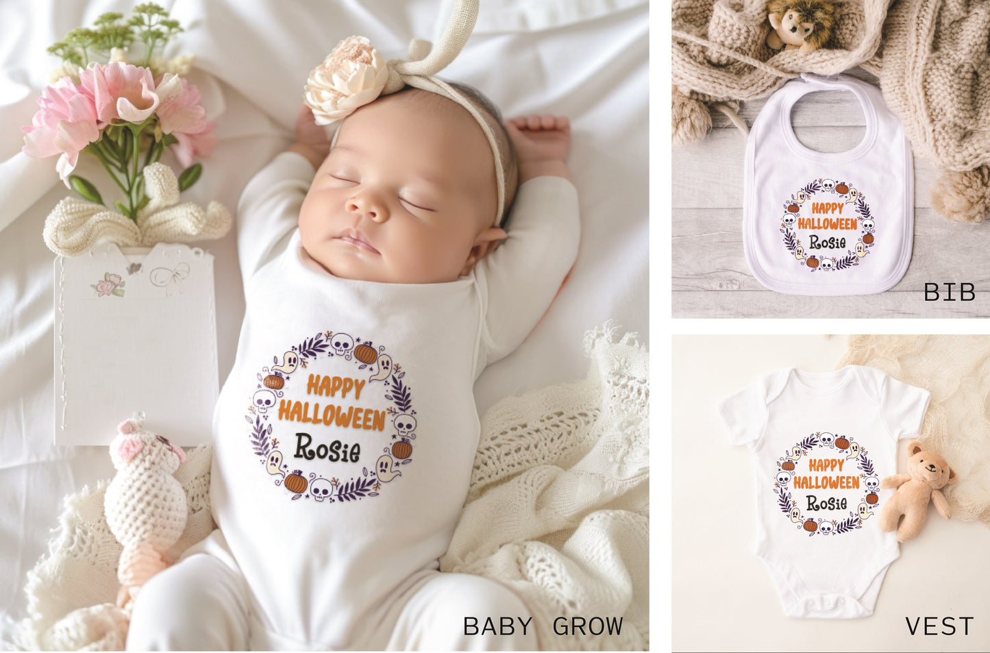 Baby’s First Halloween Outfit – Personalised Sleepsuit, Vest or Bib | 1st Halloween Gift Idea for Baby
