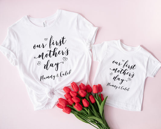 Mummy and Child Our First Mother’s Day Tees – Custom Matching T-Shirt Set