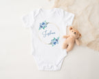 Personalised Baby Outfit – Pink or Blue Floral Rose Wreath Design – Babygrow, Sleepsuit, Vest or Bib – New Baby or Coming Home Gift
