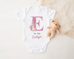 Personalised Baby Outfit with Rabbit & Initial – Pink or Blue Sleepsuit, Vest or Babygrow – New Baby Gift