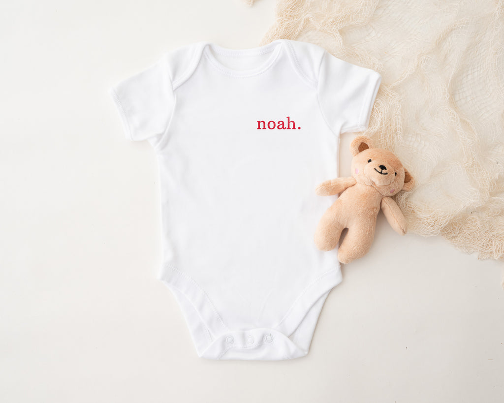 Personalised Baby Sleepsuit, Vest or Bib – Custom Printed Name Gift