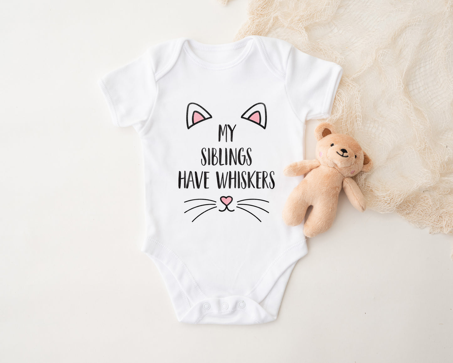 My Siblings Have Whiskers Baby Sleepsuit or Bib – Cute Animal Lover Baby Outfit